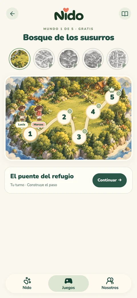 Bosque de los susurros, mapa real del primer mundo cooperativo