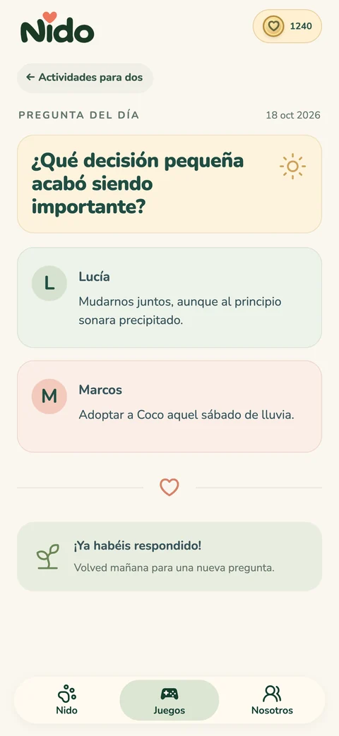 Ejemplo real de una pregunta respondida por las dos personas en Nido